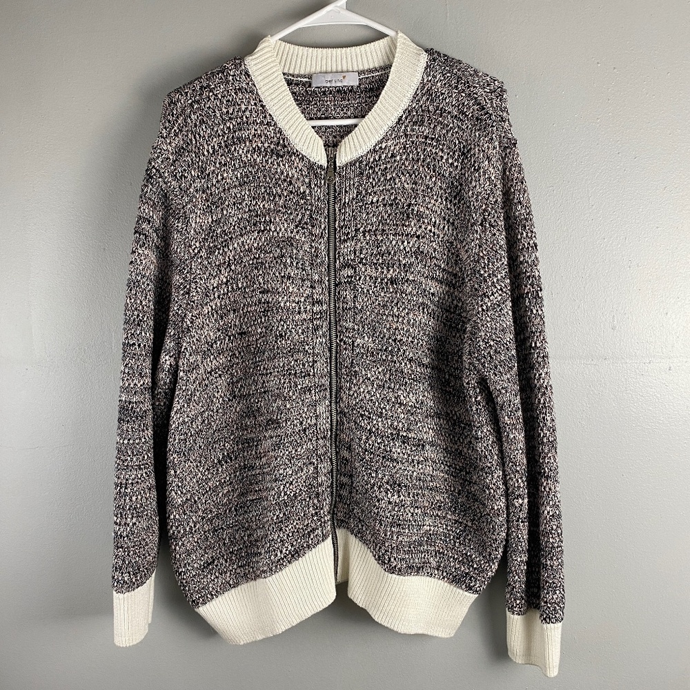 M & S Per Una Full Zip Knit Cardigan Sweater  Size XL Pink Black White